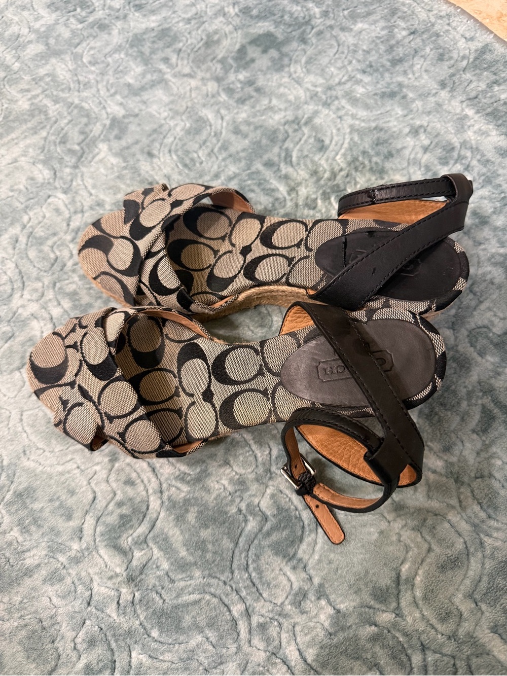 Y2K Coach Henley Monogram Wedge Sandals Size 7.5
